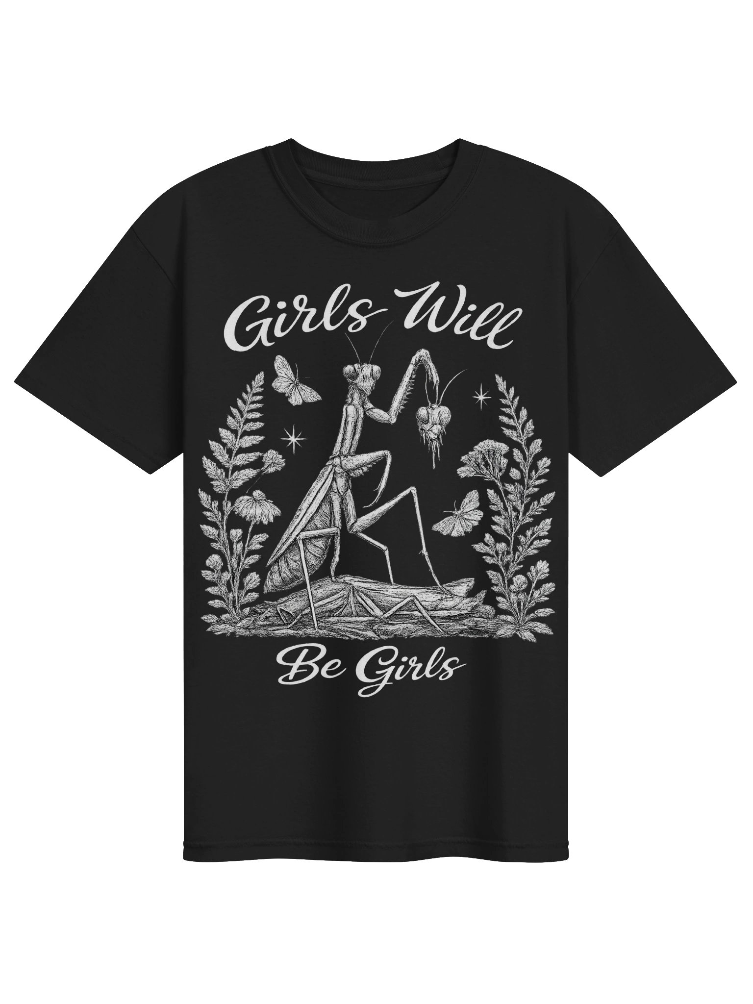 Girls Will Be Girls Mantis Graphic Tee | Dark Botanical Cottagecore Shirt product image (2)