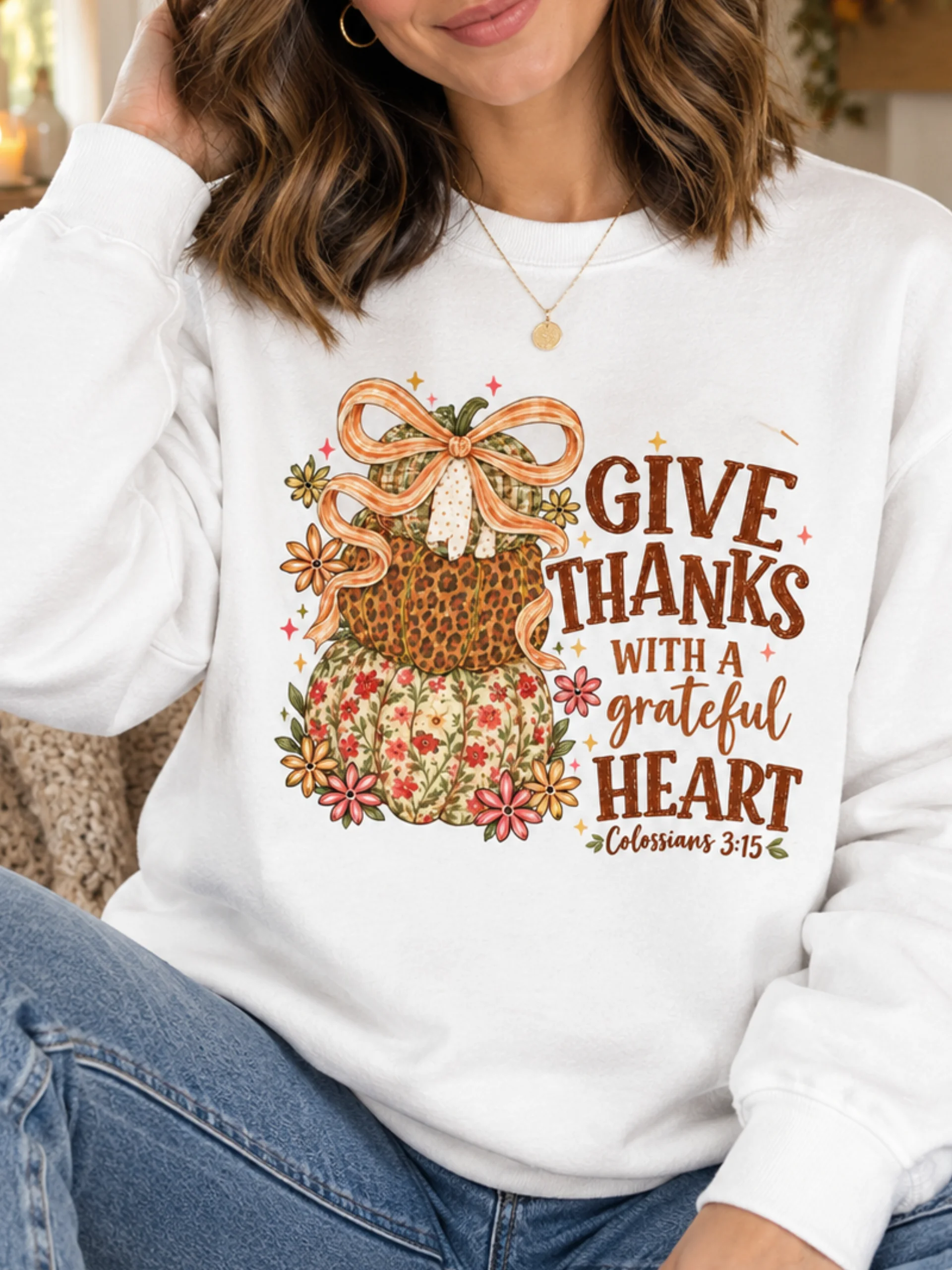 Grateful Heart Thanksgiving Sweatshirt | Women's Christian Fall Shirt product image (1)