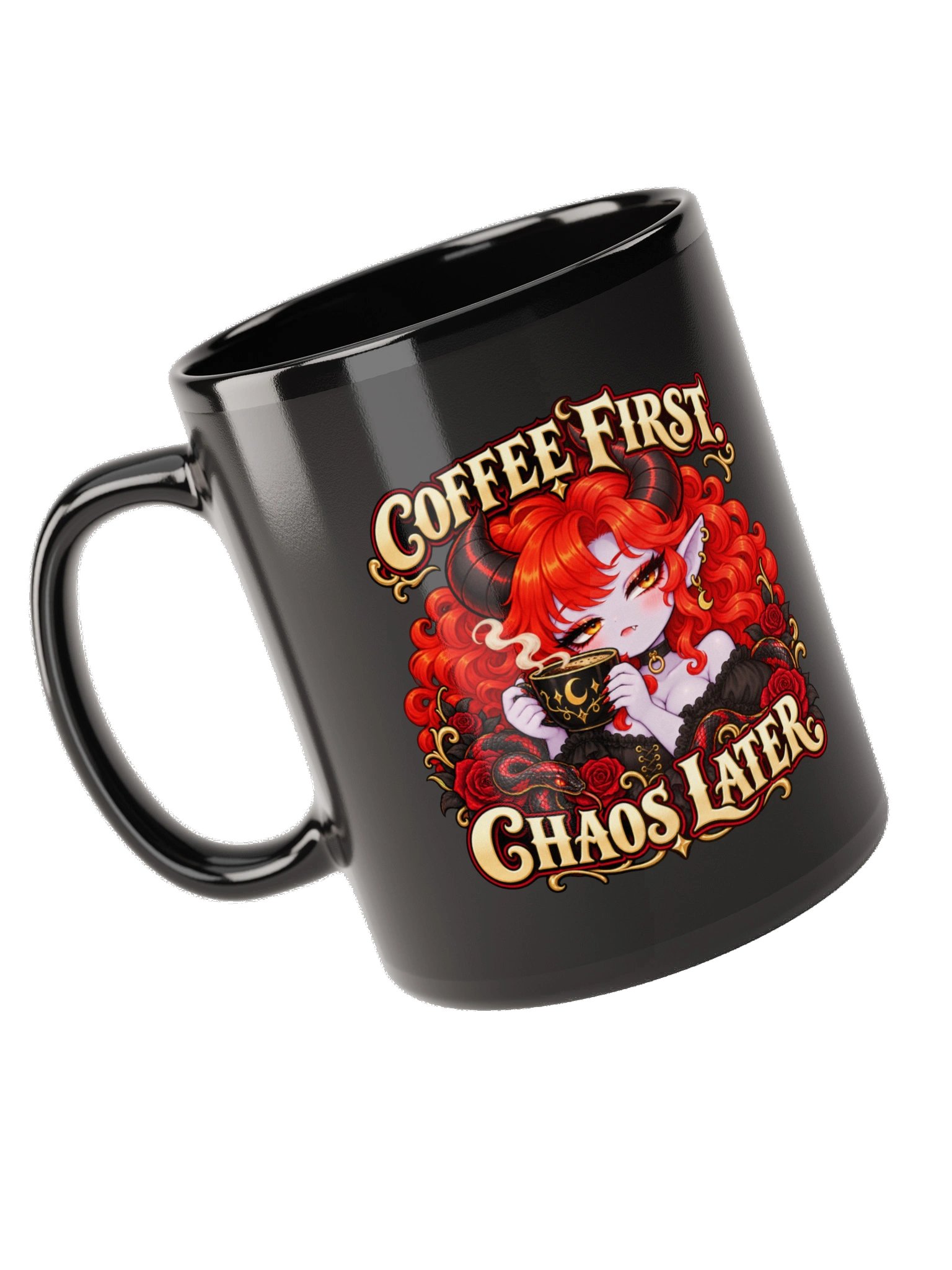 Coffee First Chaos Later Black Glossy Mug product image (10)