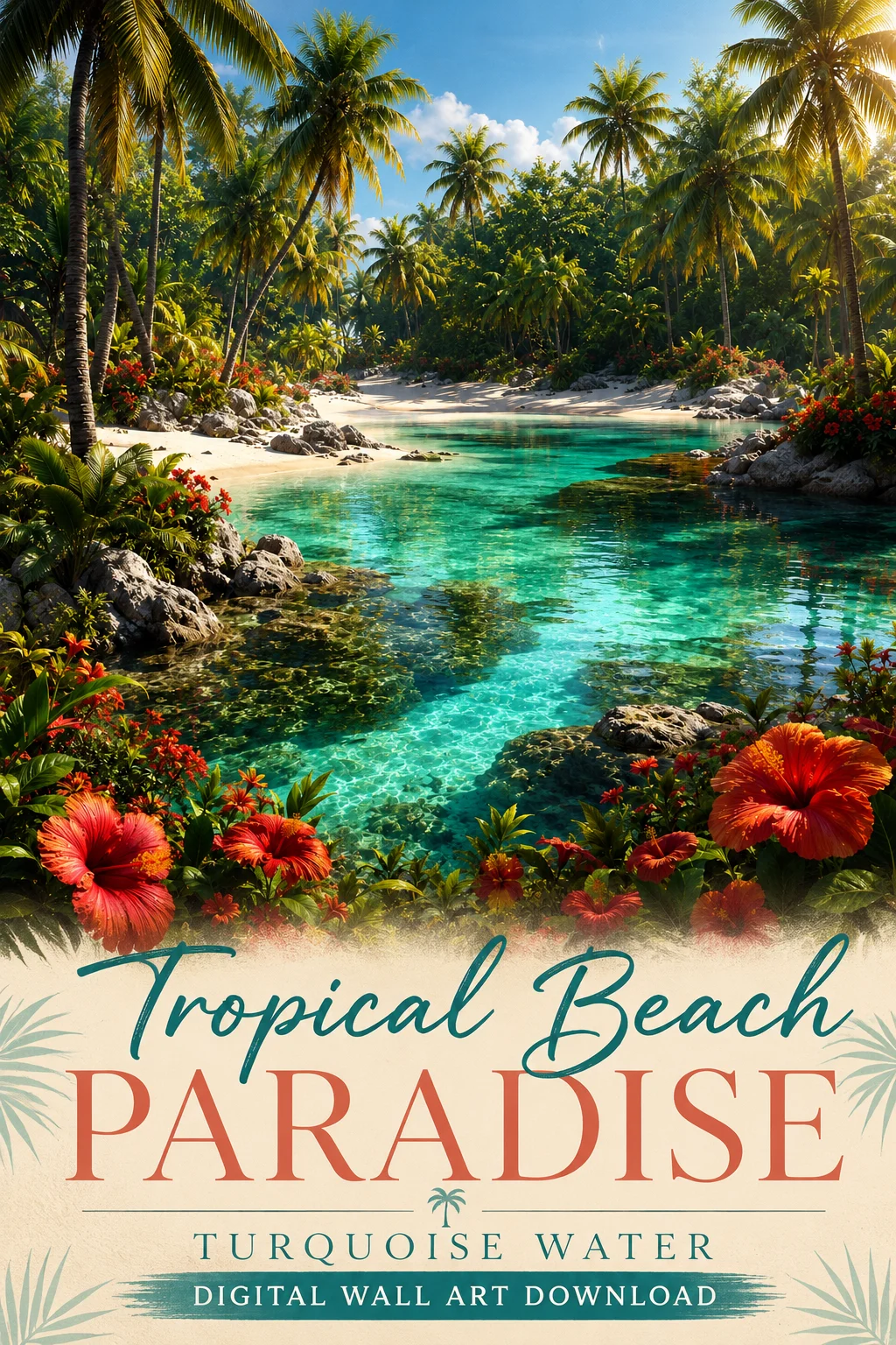 Turquoise Tropical Beach Cove | 8K Digital Wall Art Download product image (1)