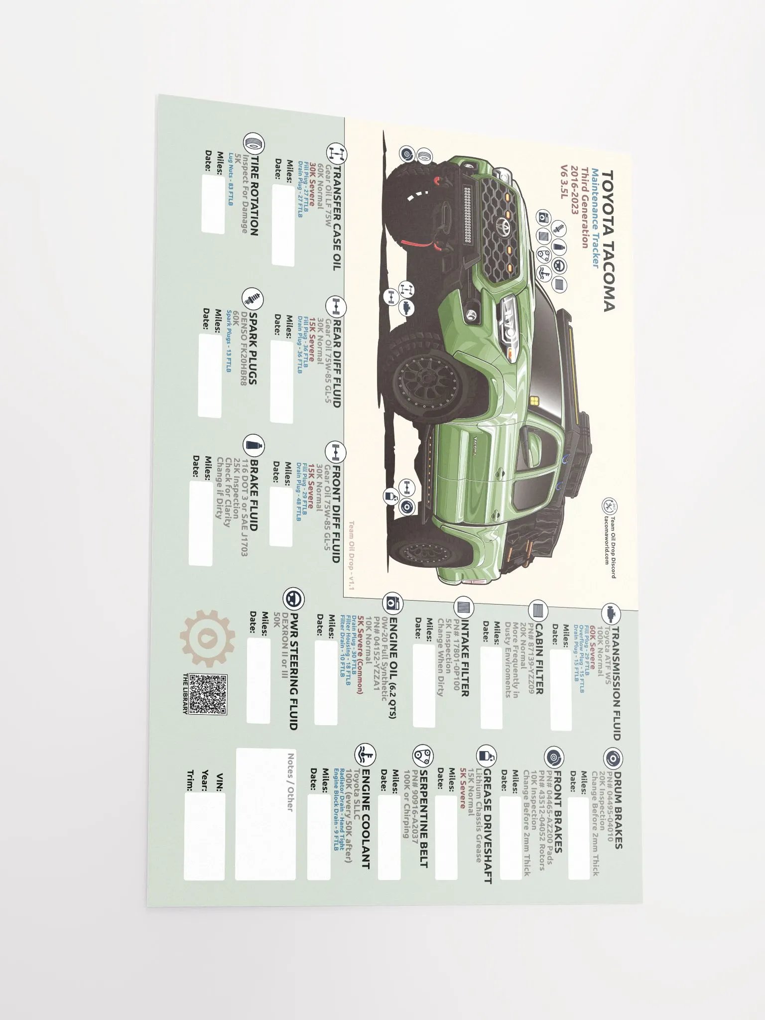 3rd Gen Maintenance Tracker v1.1 - Lime product image (3)