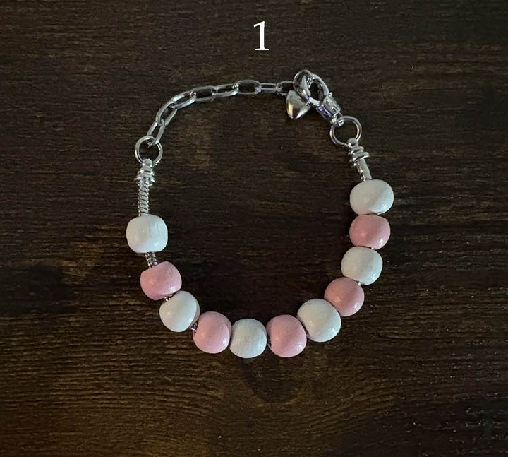 Wooden Bead Bracelet | Stainless Steel Snake Chain | Adjustable Heart Extension | One of a Kind product image (1)