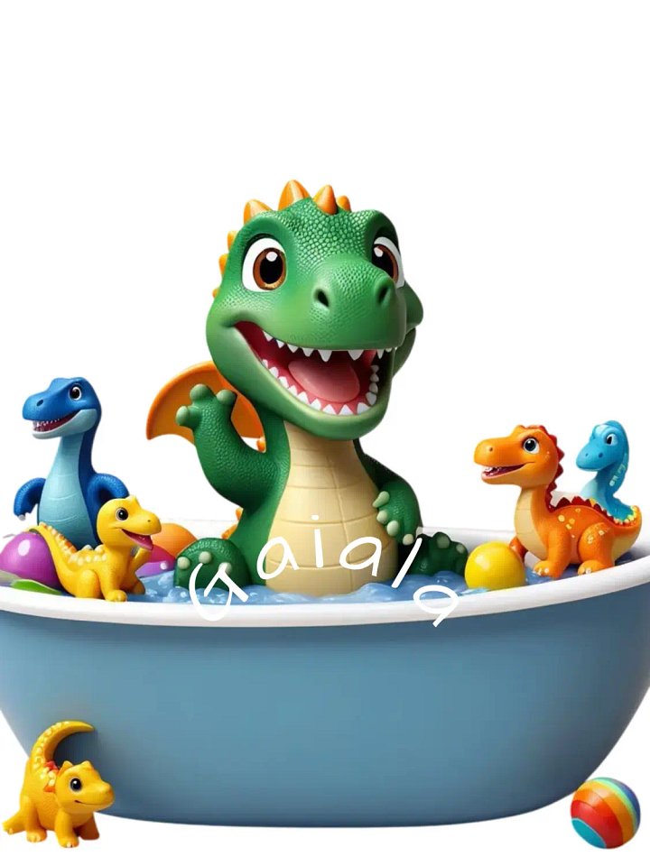 Baby Dinosaur Taking a Bath Kid Nursery Print Child Wall Art product image (1)