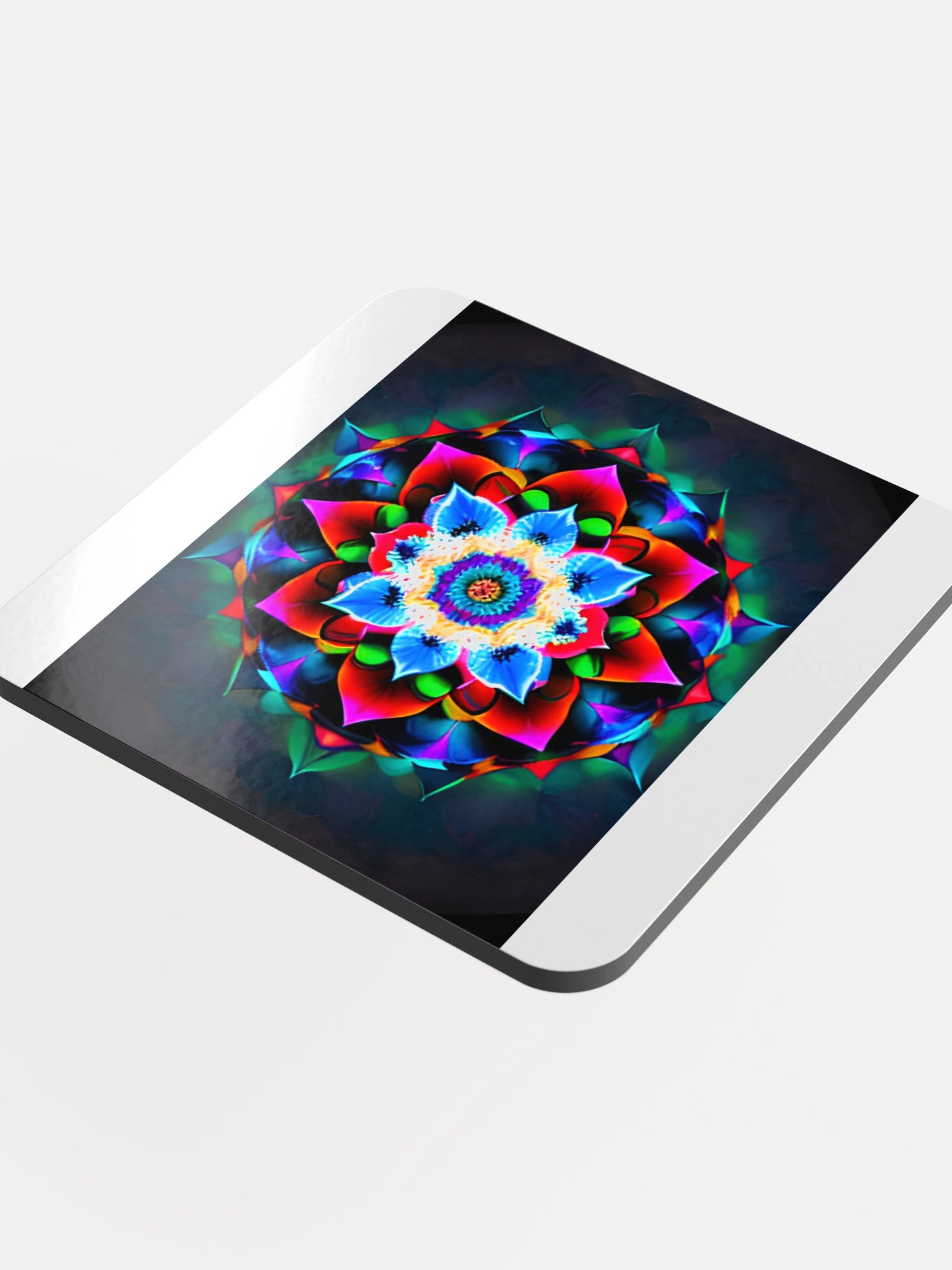 Neon Mandala Glossed Cork Coaster product image (4)