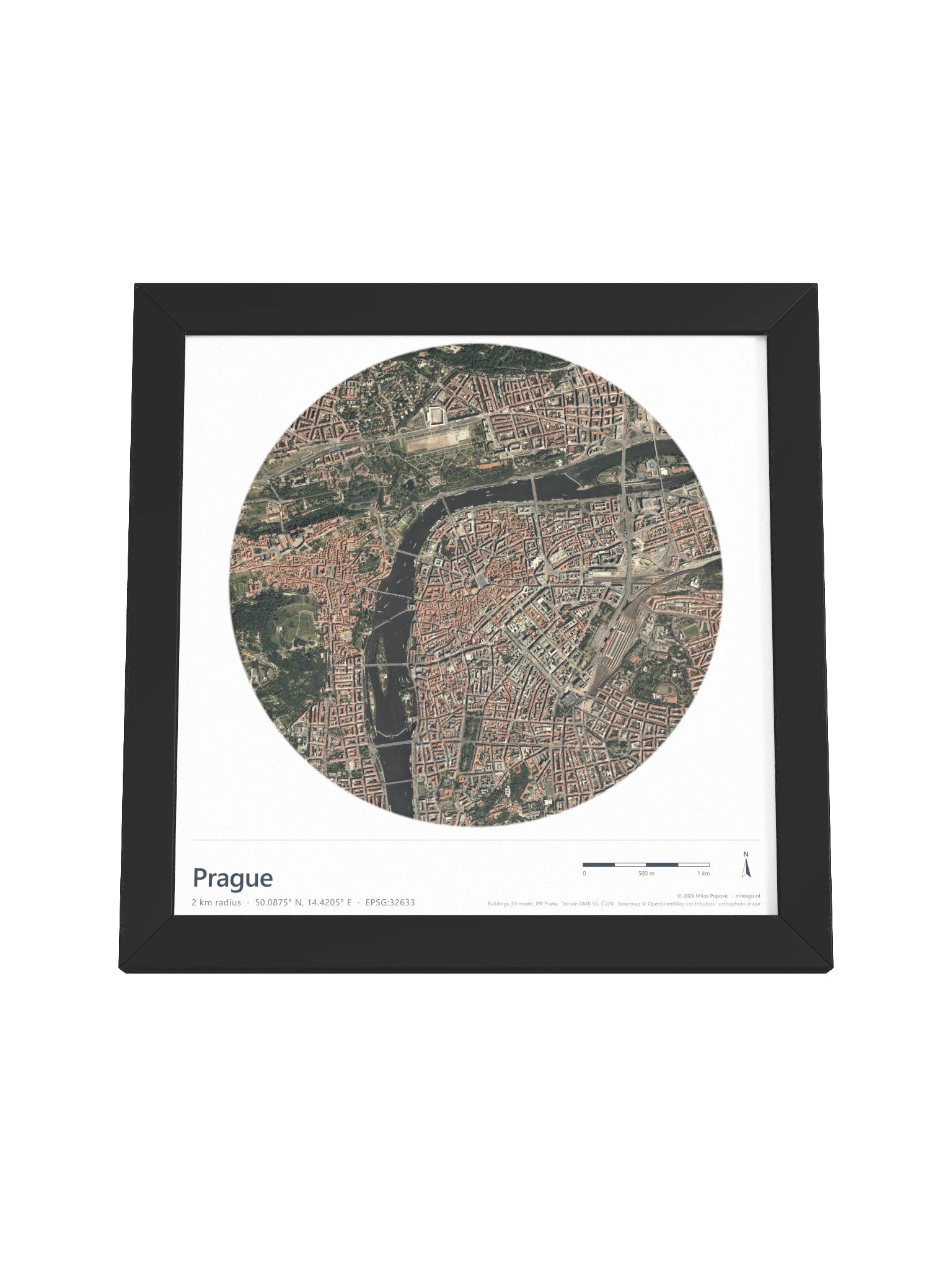 Prague — Path-Traced 3D Orthophoto City Map · Framed Matte Poster product image (19)