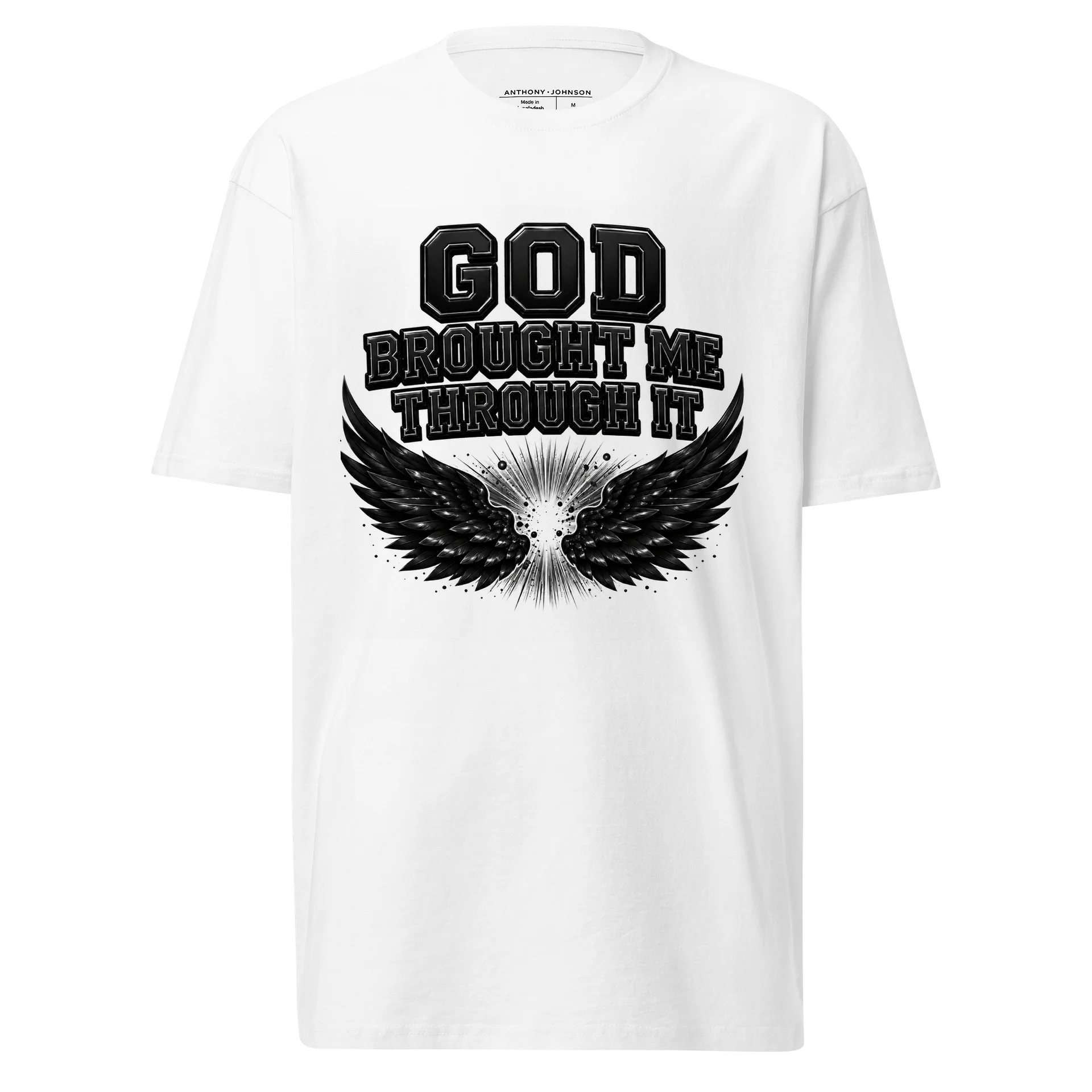 God Brought Me Through It White Tee — Black Wings Survivor Edition product image (1)