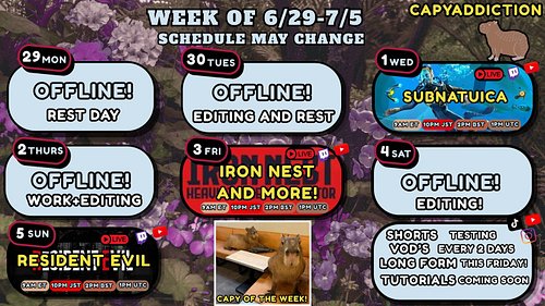Hey Everyone! new Schedule for me this coming week I am testing some things on my end for editing and shorts and more. So I w...