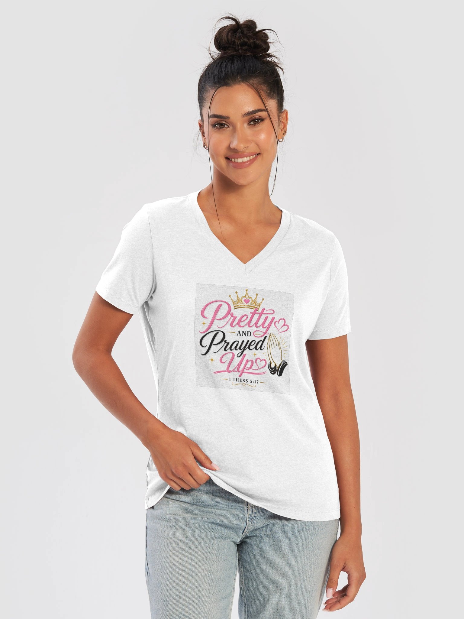 Pretty and Prayed up V-neck-Wite product image (8)