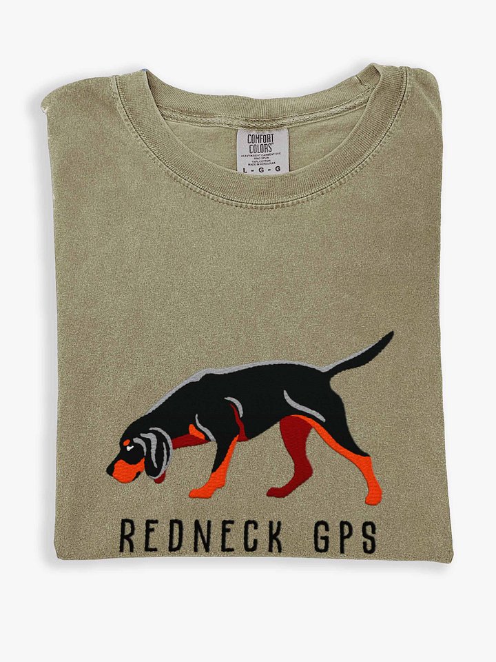 Redneck GPS T-Shirt(Embroidered) of a Black & Tan Coonhound product image (1)