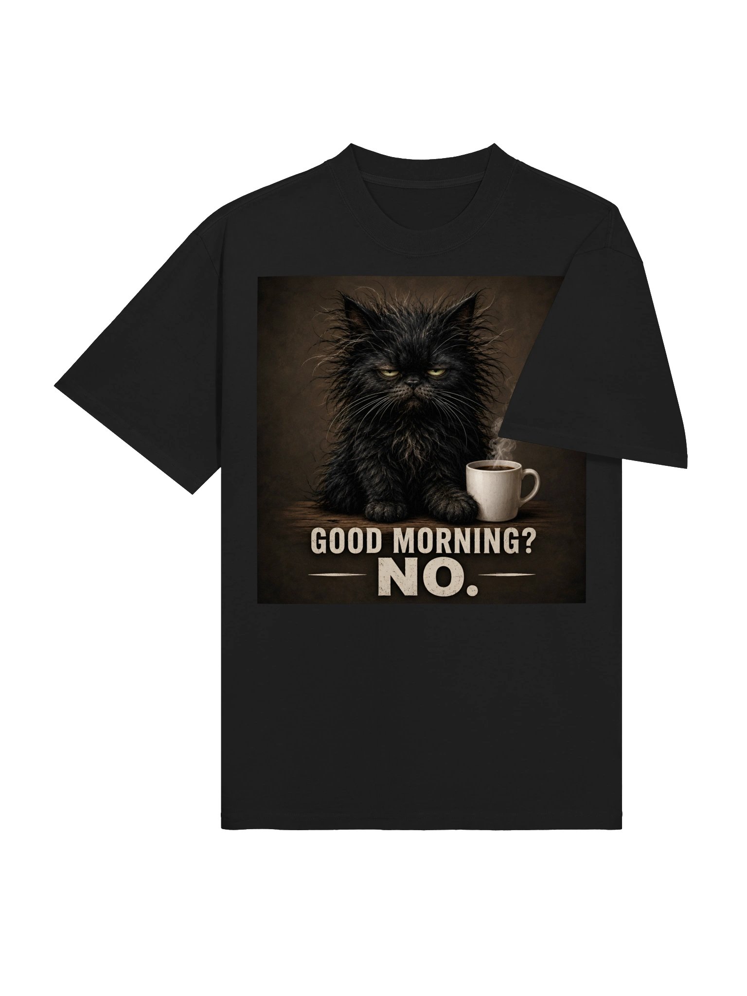 Good Morning? NO. Black Cat Coffee T-Shirt | Funny Cat Lover Gift product image (5)