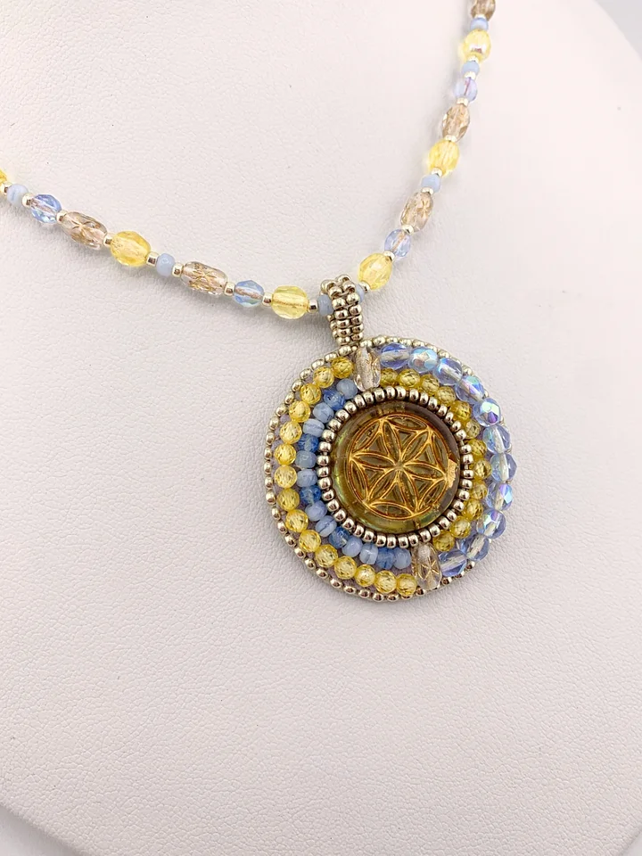 Serenade Blue and Yellow Bead Embroidered Pendant Necklace product image (2)