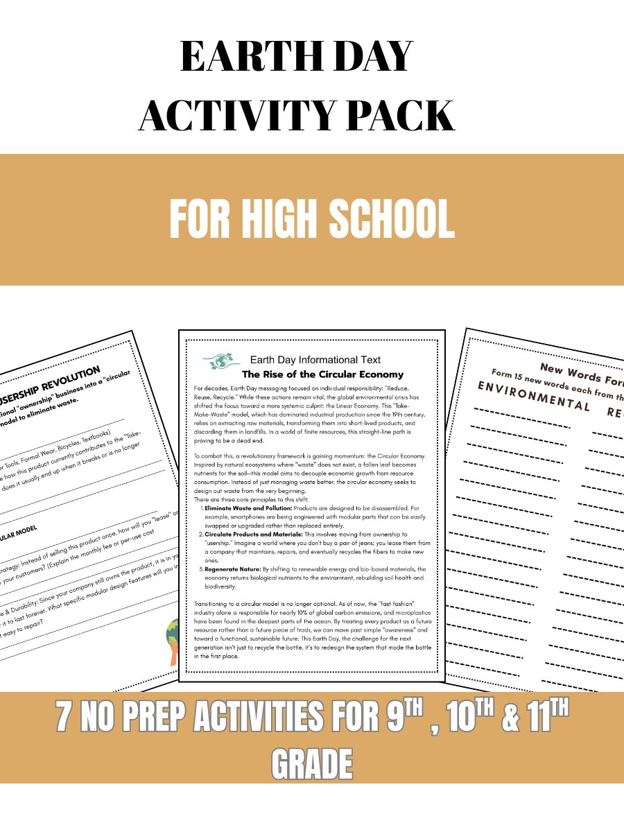 Earth Day Activity Pack Subwork High School 9th 10th 11th Grade product image (1)