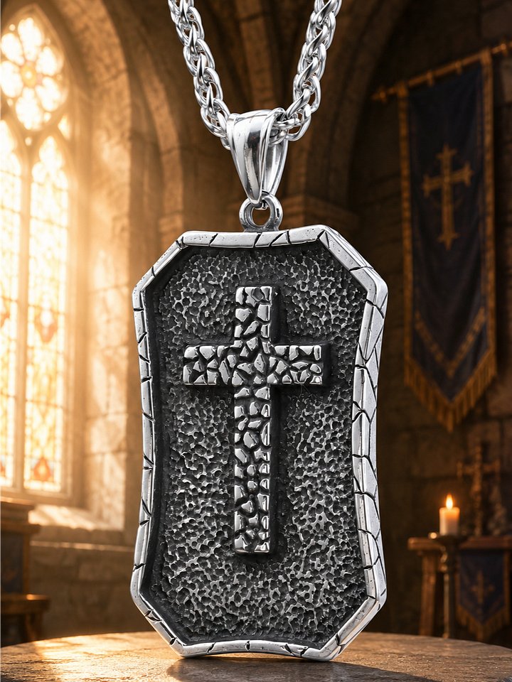 The Armored Kingdom Divine Protector Cross Shield Pendant Necklace-Durable Stainless Steel product image (1)
