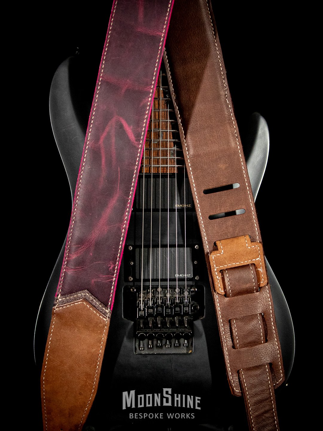 Raspberry Oil Tan Chevron Padded Guitar Strap product image (5)
