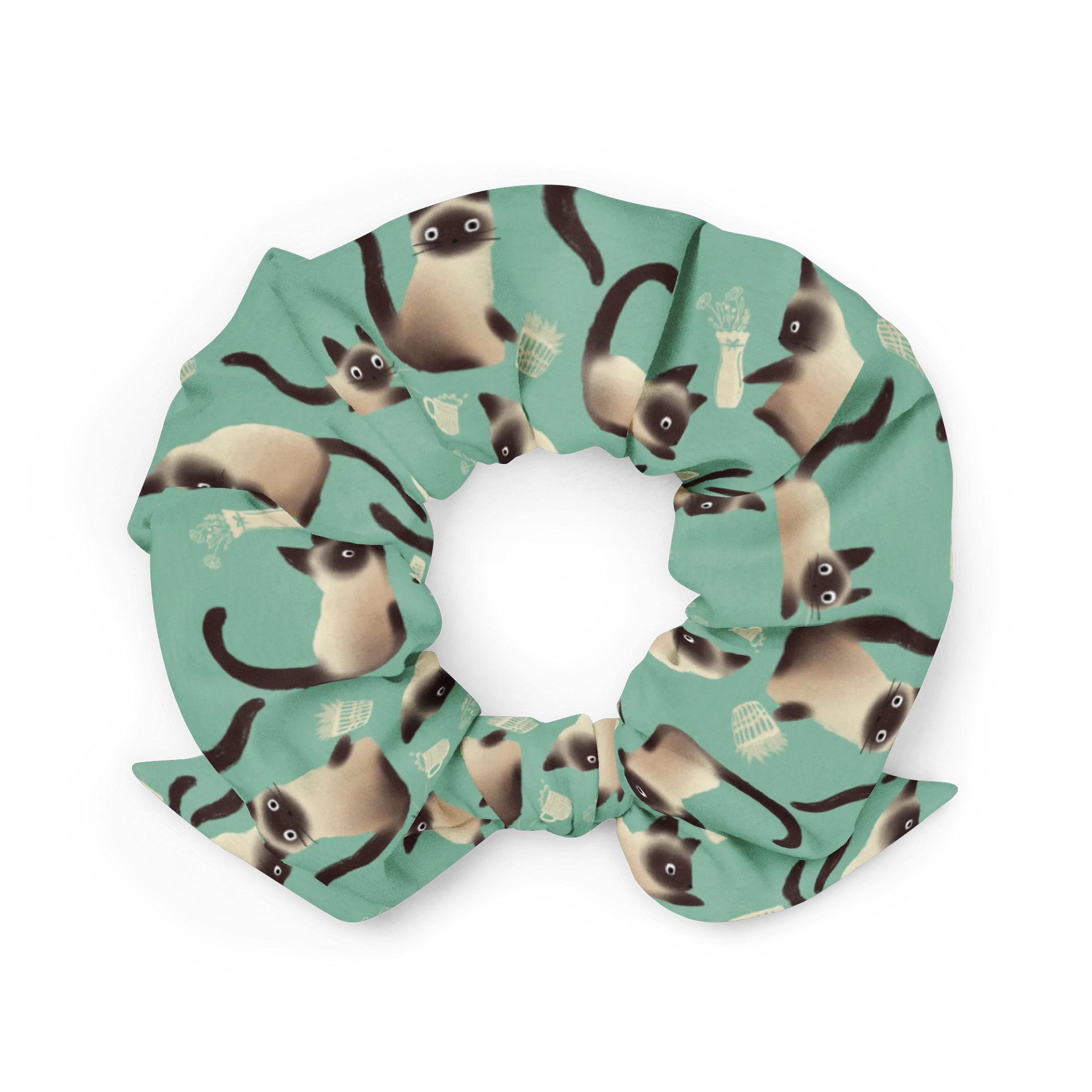 Siamese Cats Knocking Stuff Over Patterned Scrunchie, Mint product image (2)