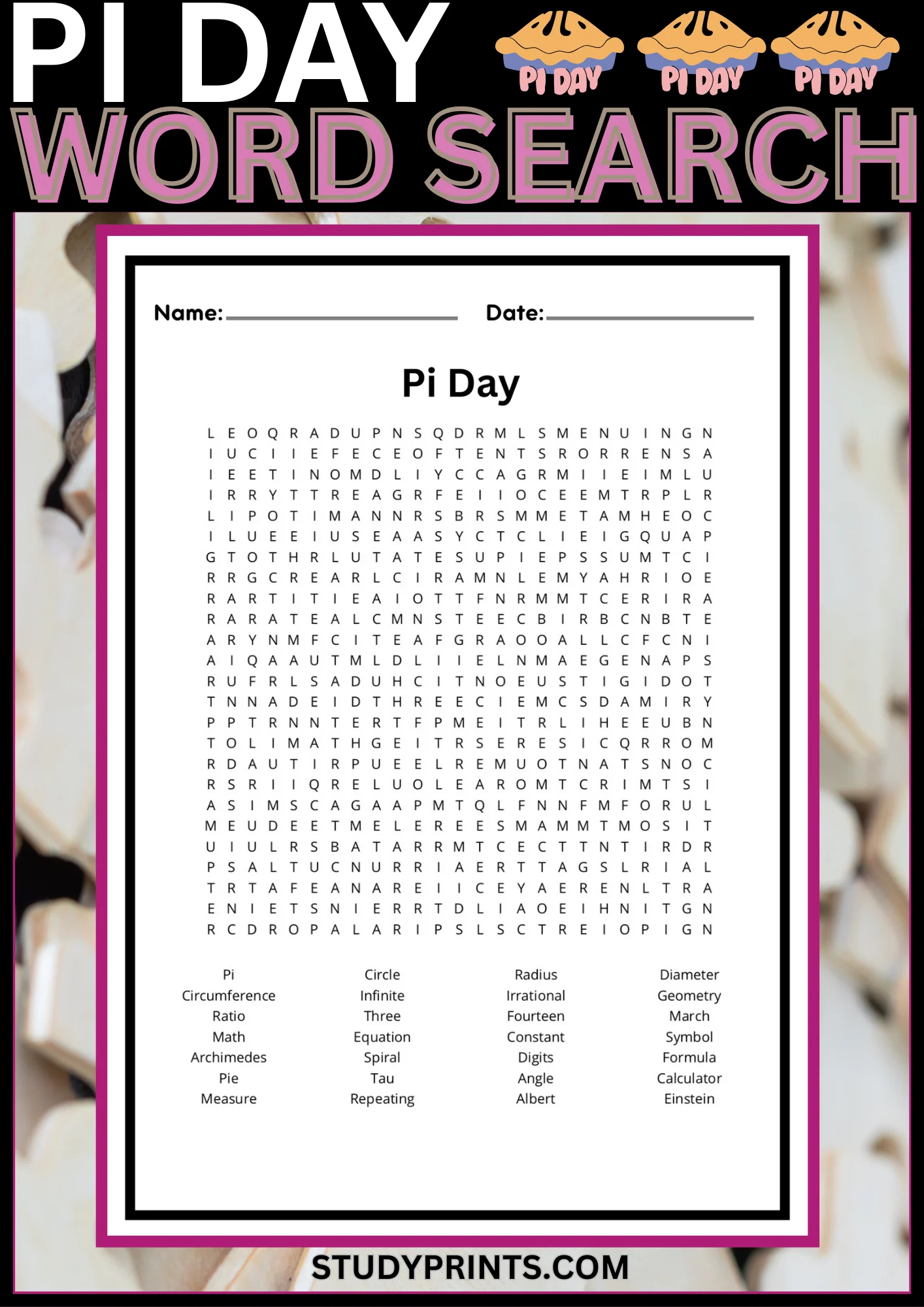 Pi Day Word Search product image (1)