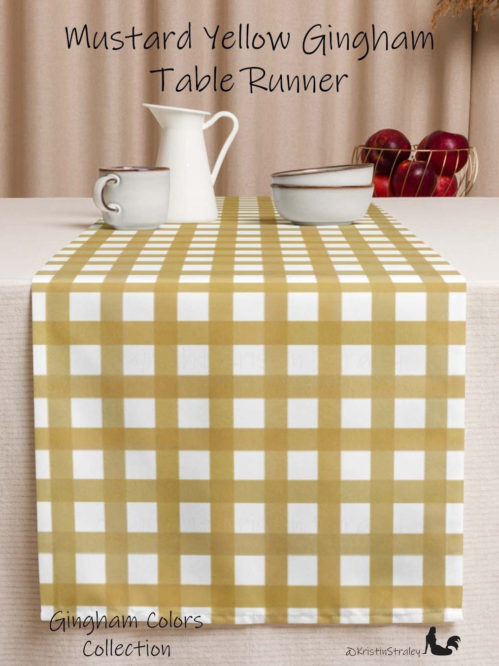 Mustard Yellow Gingham on White Table Runner product image (1)
