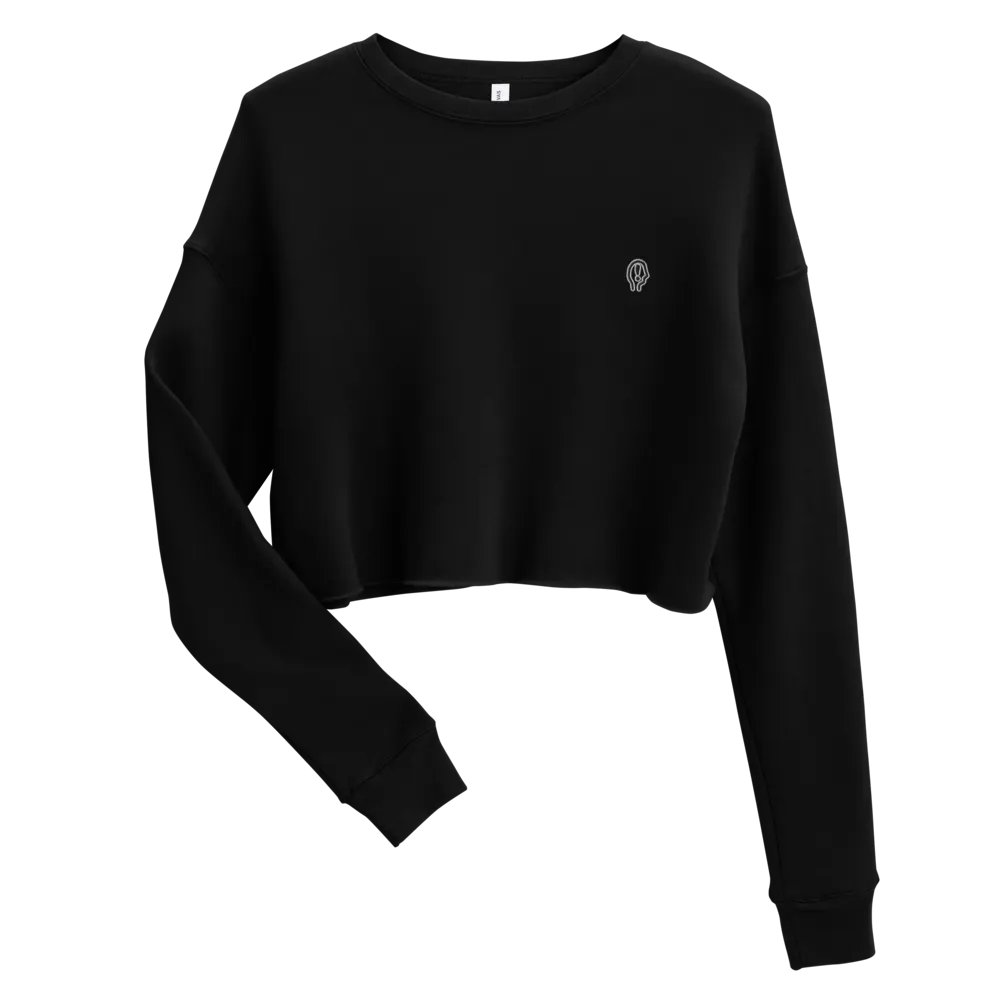 EXCLAIMING MENTALLY (L.C., B&W) embroidered fleece crop crew product image (8)