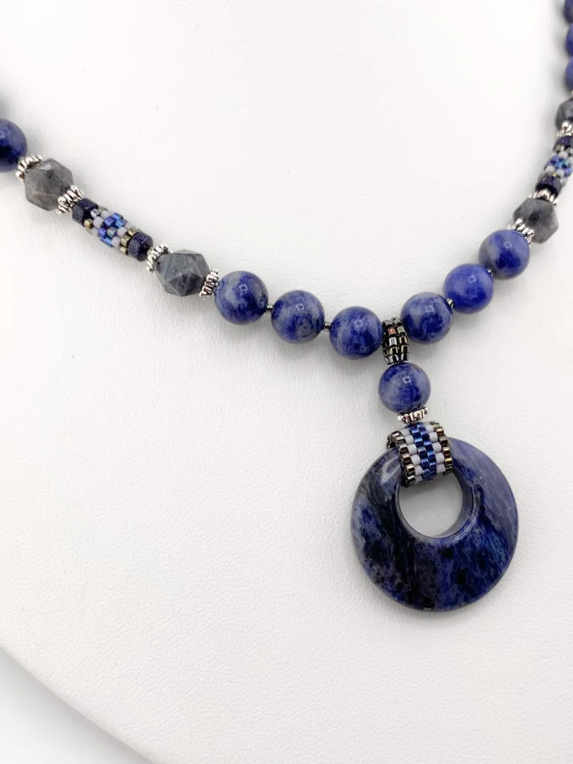Sodalite and Larvikite Beaded Pendant Necklace Set product image (2)