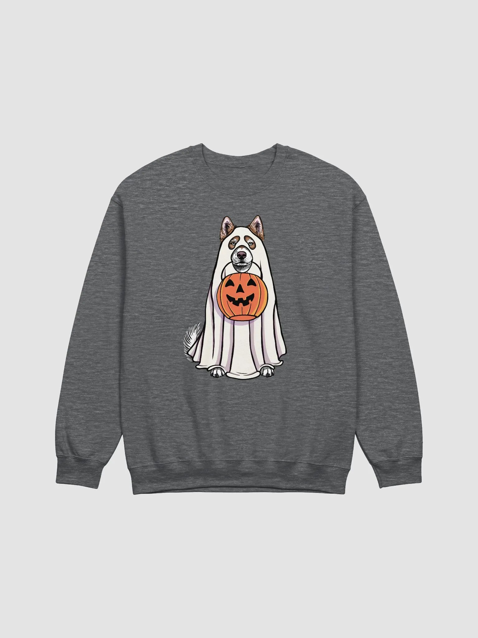 Funny Halloween Alaskan Malamute(Red) Sweatshirt | Funny Dog Wearing a Ghost Costume and Holding a Pumpkin Basket product image (1)