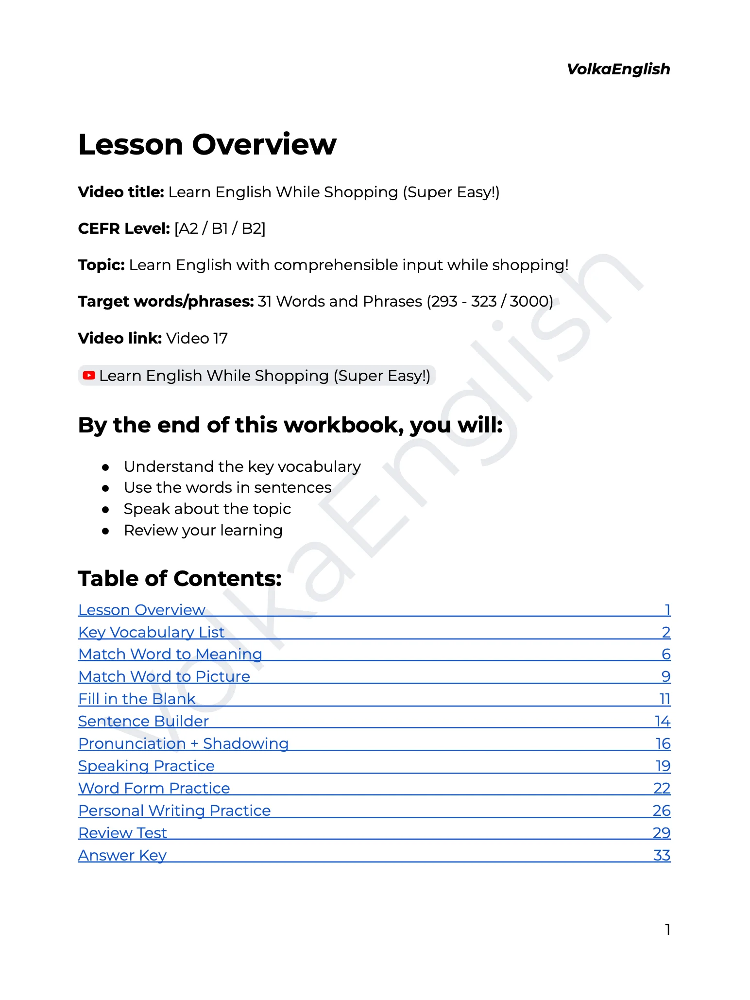 Learn English While Shopping (Super Easy!) - Video 17 Study Pack product image (2)