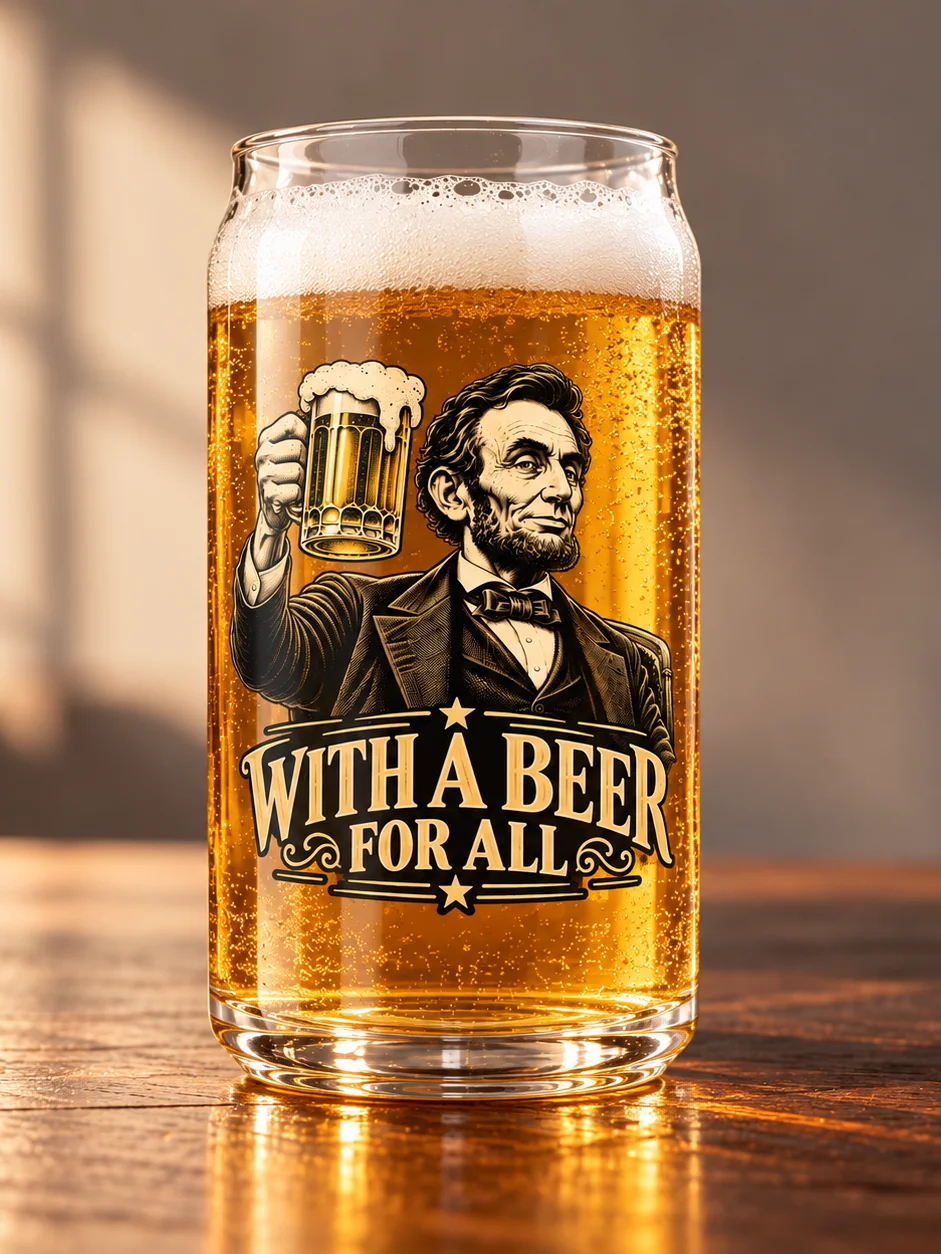Abraham Lincoln “With a Beer for All” Beer Can Glass product image (2)