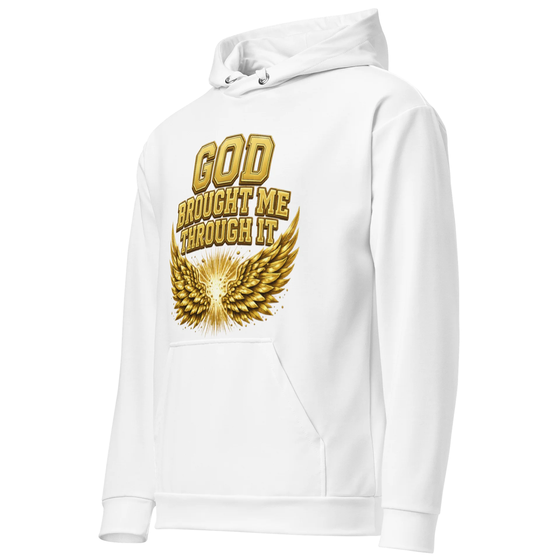 God Brought Me Through It Gold Wings White Hoodie product image (3)