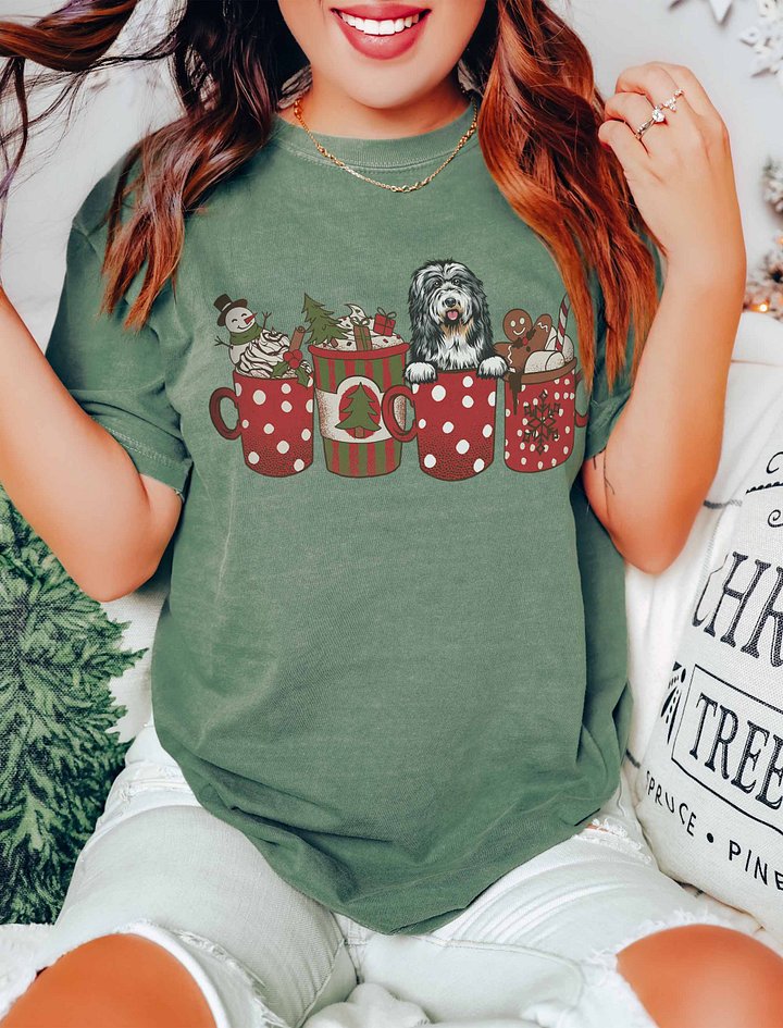 Cute Bearded Collie in a Christmas Cup T-Shirt | Funny Christmas Pup in a Cup product image (16)