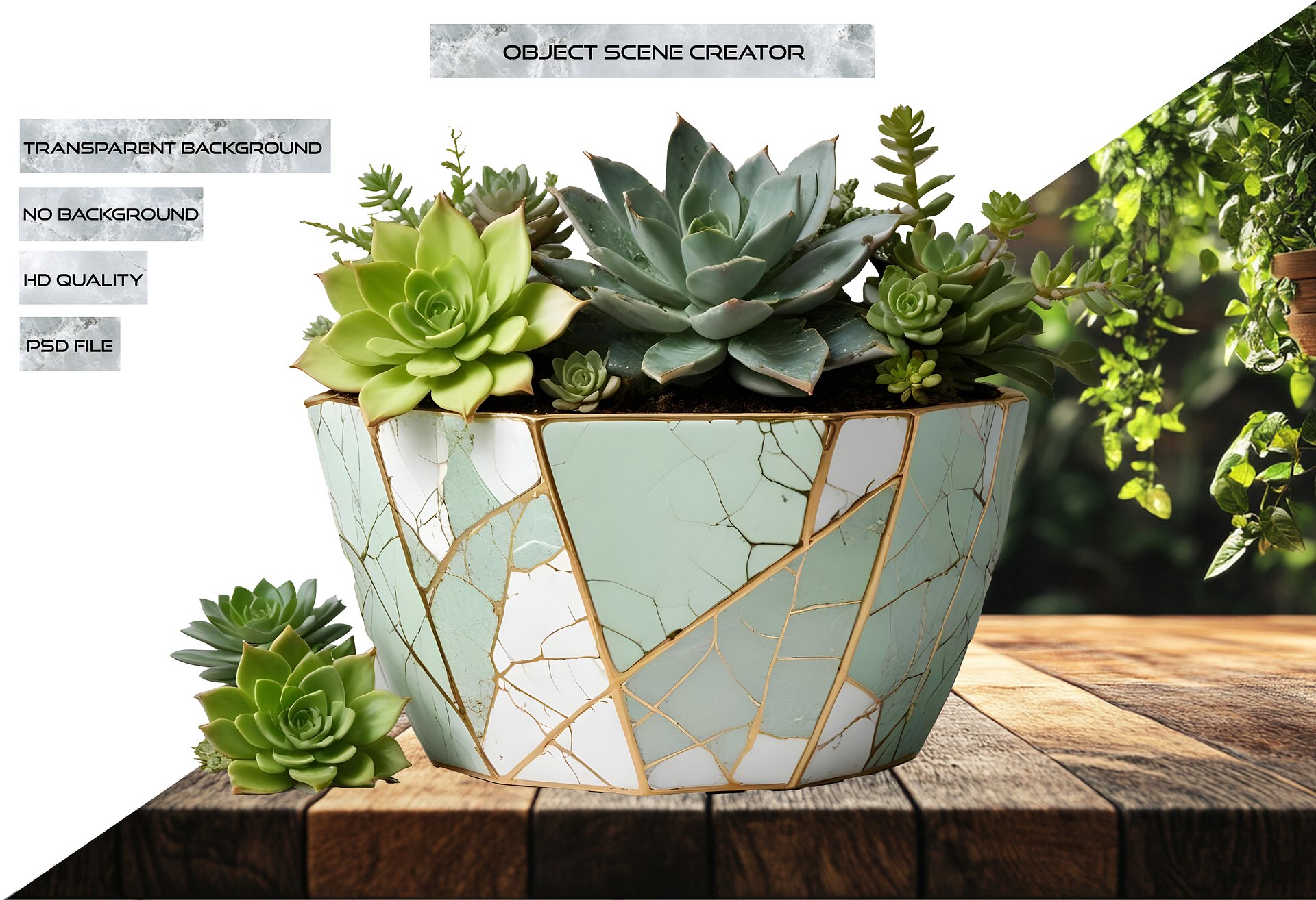 Kintsugi Harmony – Faceted Succulent Planter PNG product image (2)