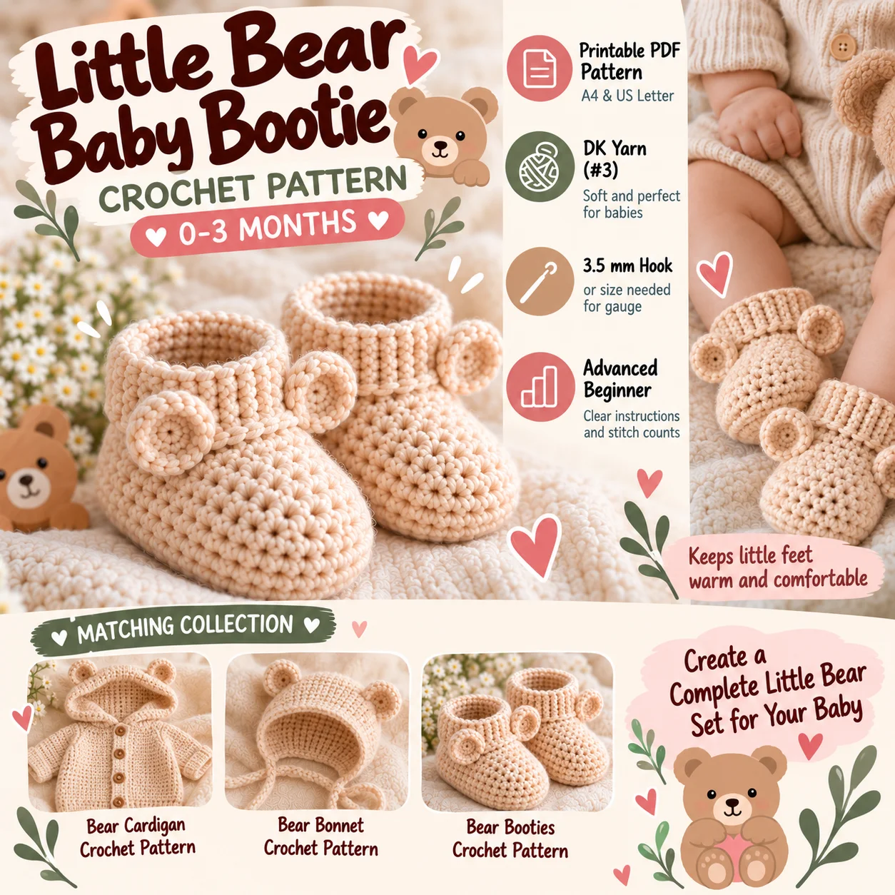 Little Bear Baby Booties Crochet Pattern PDF – 0–3 Months product image (6)