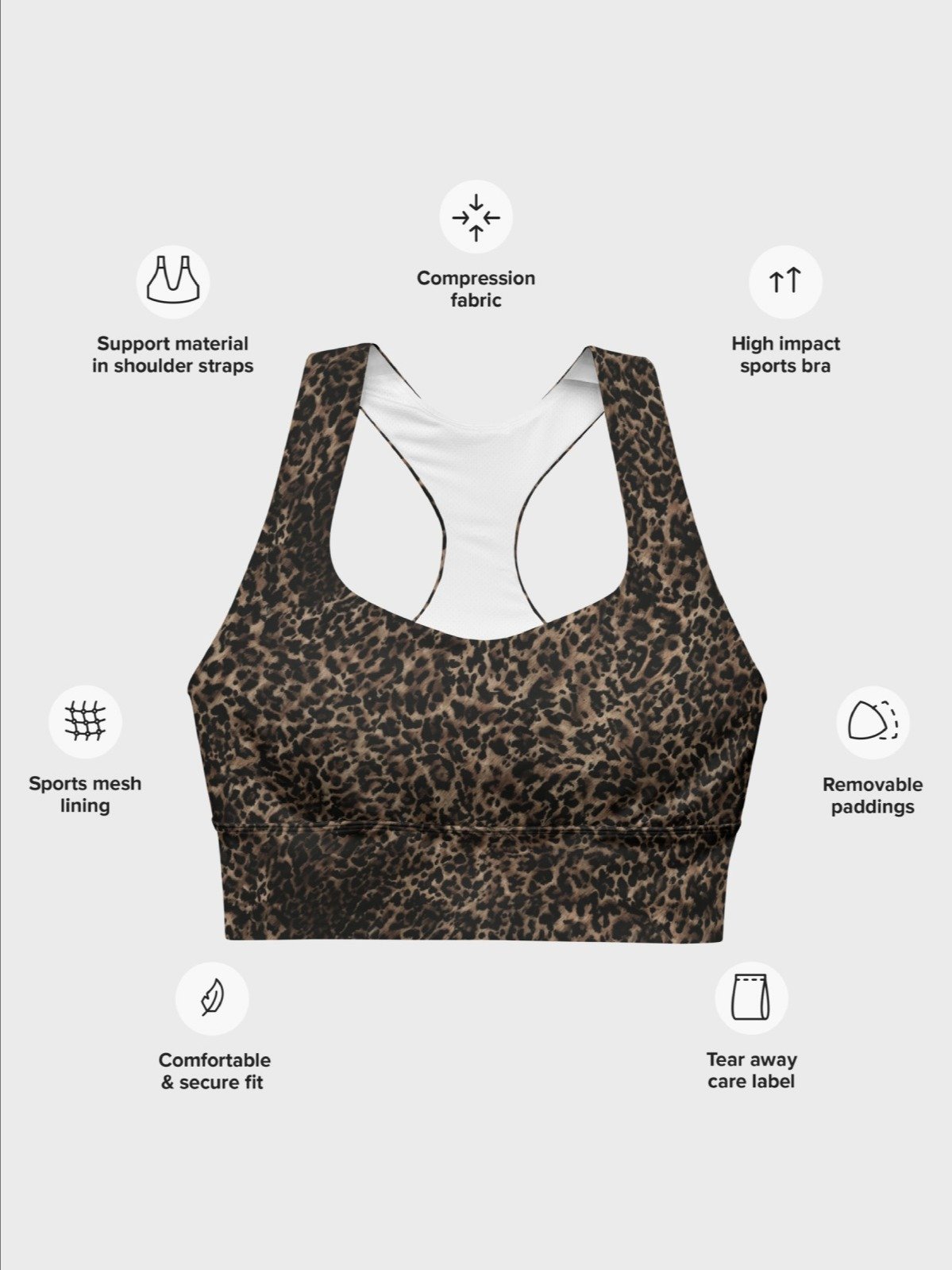 High-Impact Bra "Chic Dark Brown Leopard" Printed product image (6)