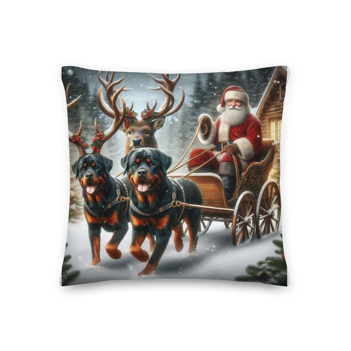 Festive Rottweilers Santa Sleigh Ride Premium Pillow product image (3)