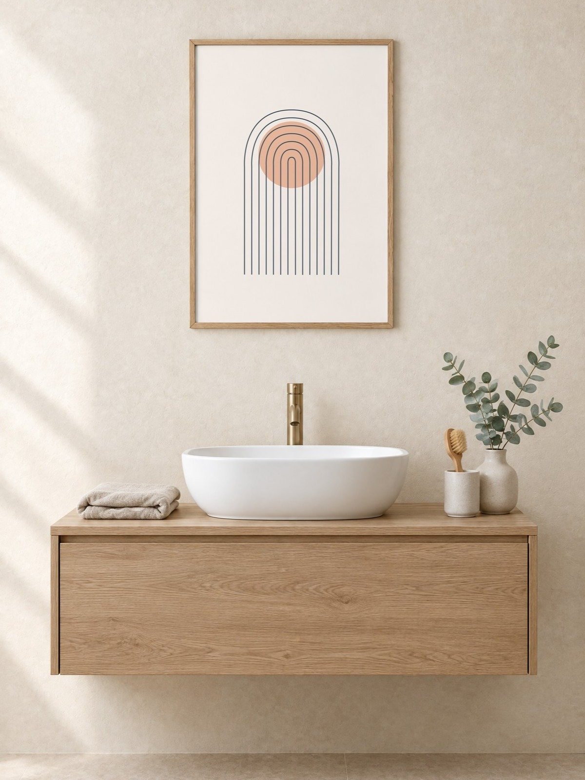 Dusty Blue Line Arch Print | Peach Bathroom Wall Art product image (1)