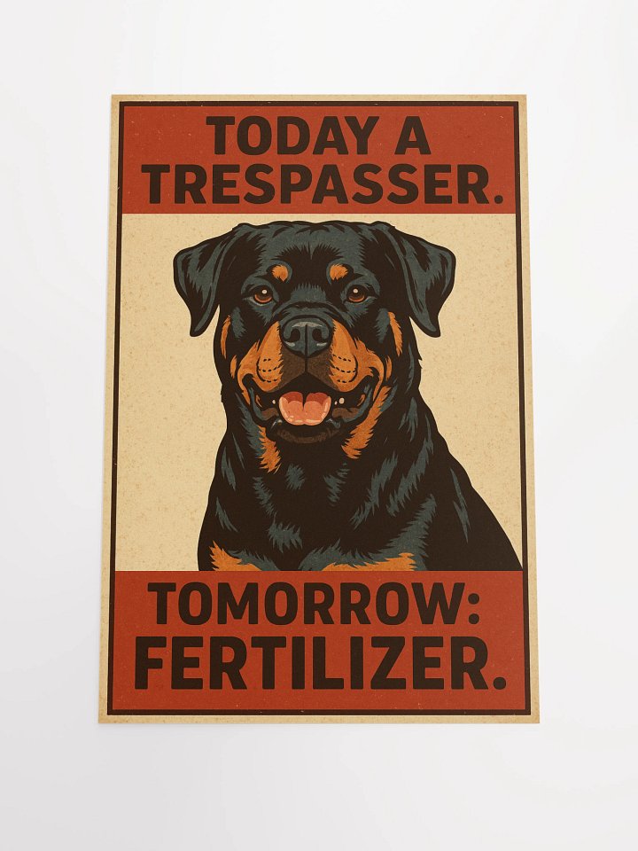 Rottweiler - Today A Trespasser. Tomorrow: Fertilizer. Poster product image (1)