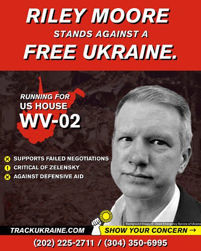 Congressman @reprileymoore has stood against supporting Ukraine's self defense, and has no alternative to the failed negotiat...