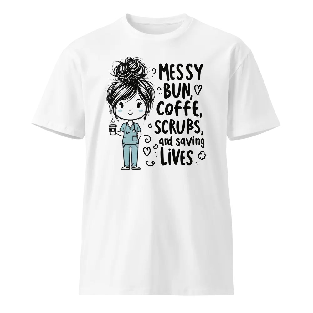 Messy Bun, Coffee, Scrubs & Saving Lives T-Shirt product image (1)
