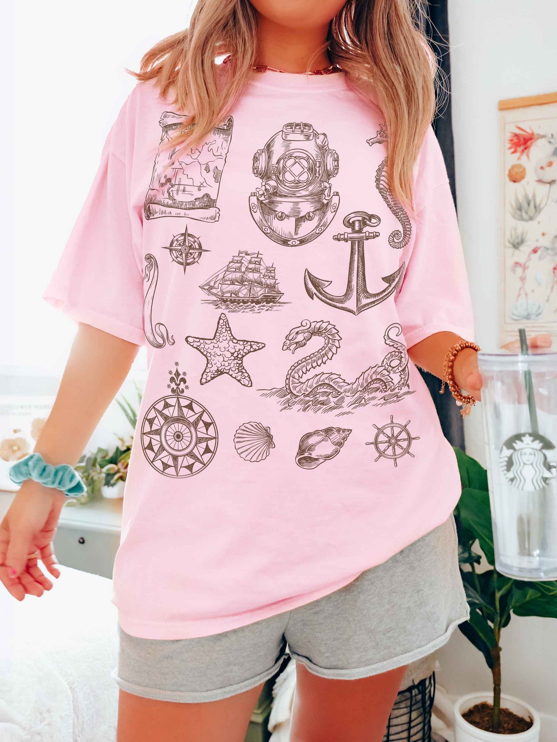 Dark Academia Nautical Shirt – Vintage Maritime Symbols Graphic Tee - Dark Academia product image (2)