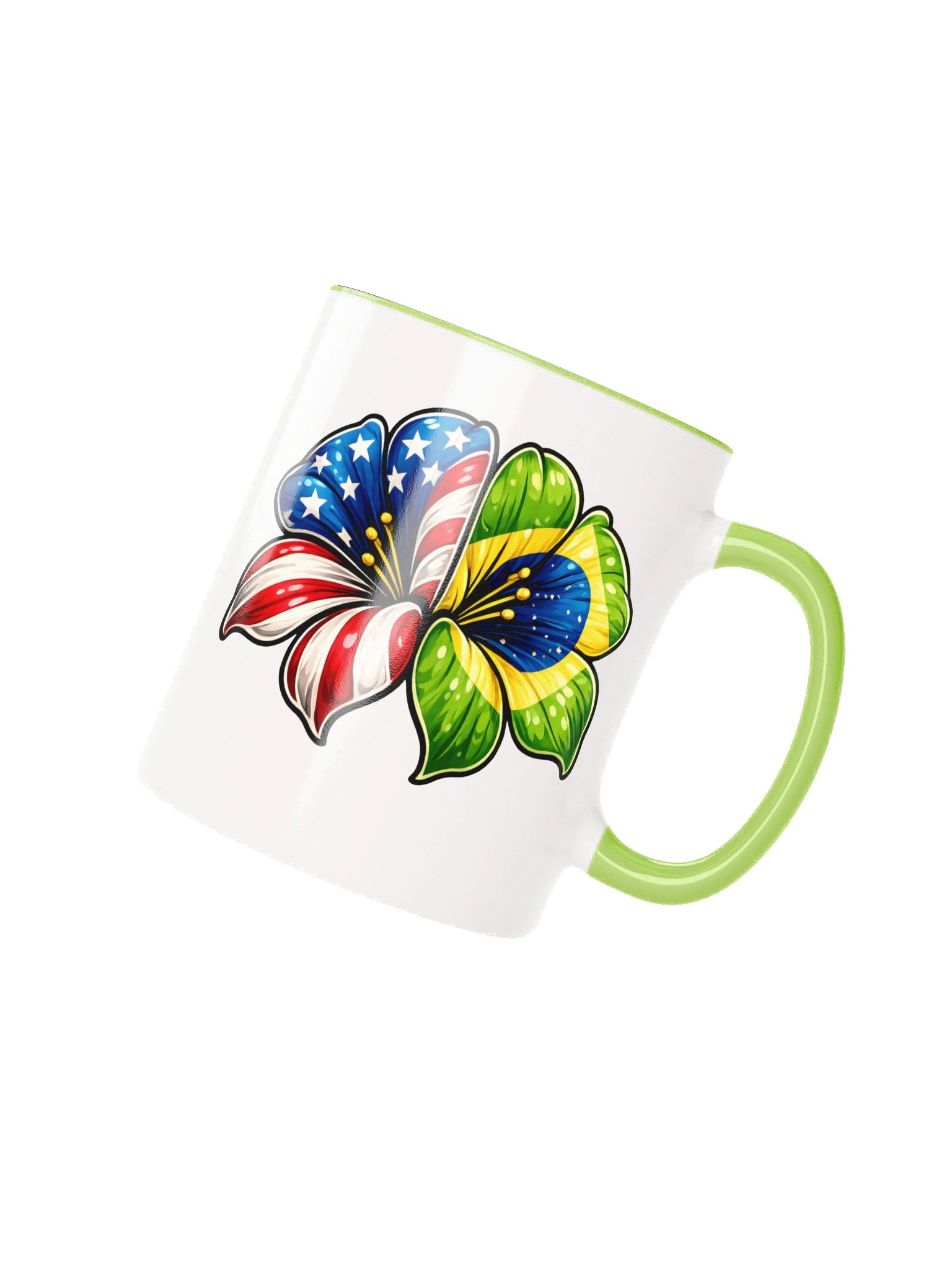 USA Brazil Flower Mug, Patriotic Floral Coffee Cup, American & Brazilian Flag Design Gift, 11oz Ceramic Mug product image (2)