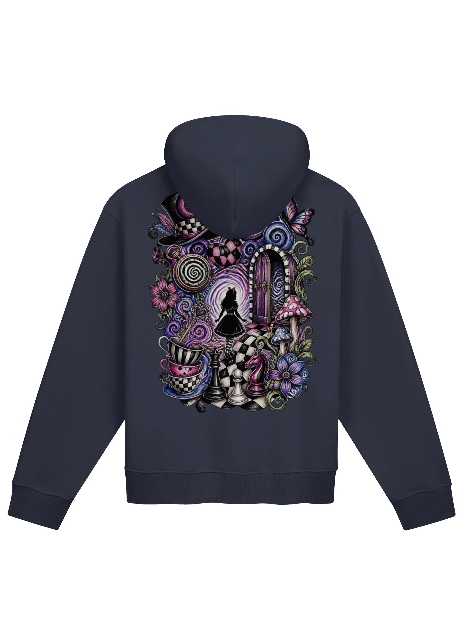 Whimsical Wonderland Portal Hoodie, Surreal Dark Alice Graphic product image (3)