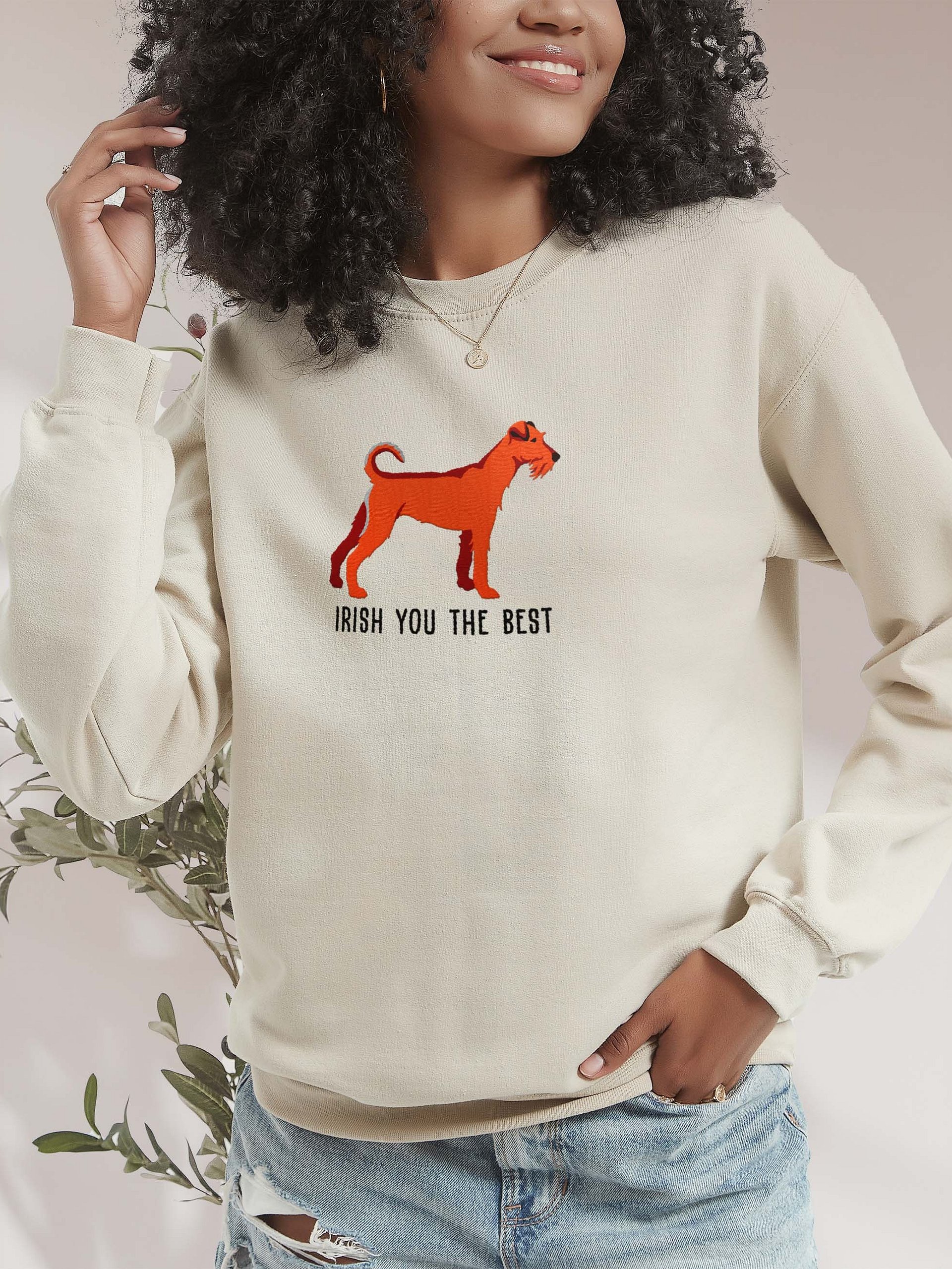 Irish You the Best Sweatshirt (Embroidered) of an Irish Terrier(Red) product image (2)