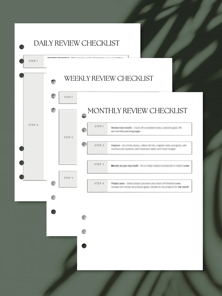 Monthly, Weekly, and Daily Review Checklists | A5 Printable product image (1)