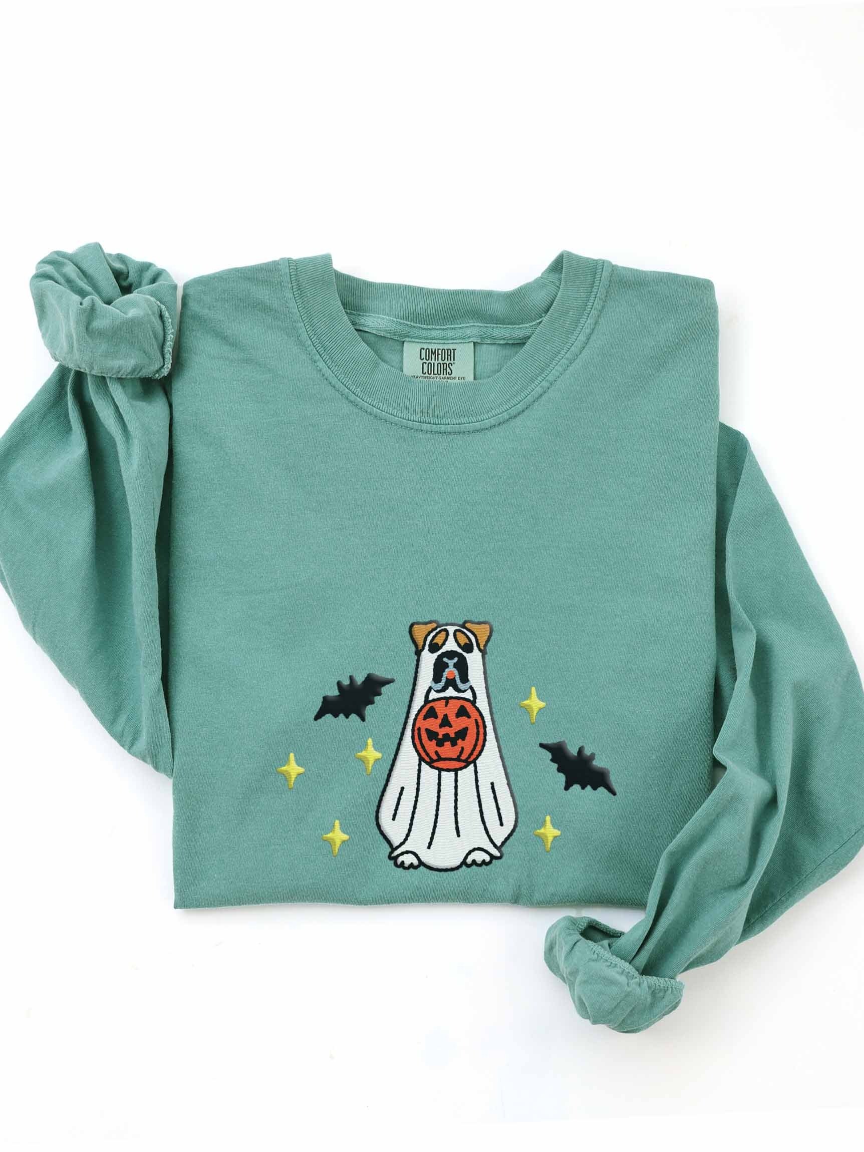 Halloween Boxer Dog(Tan) Embroidered Long-Sleeve T-Shirt product image (1)