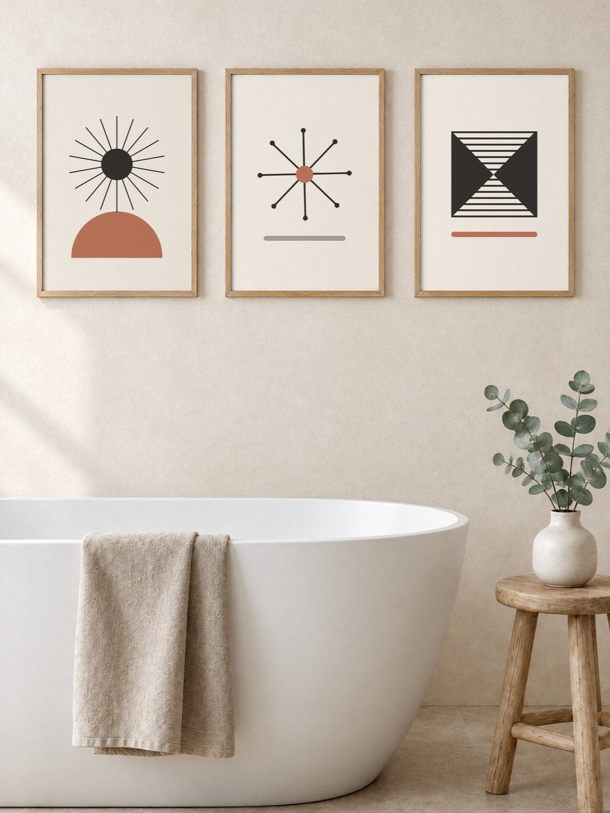 Earthy Bathroom Wall Art Set of 3 | Charcoal and Clay Prints product image (1)