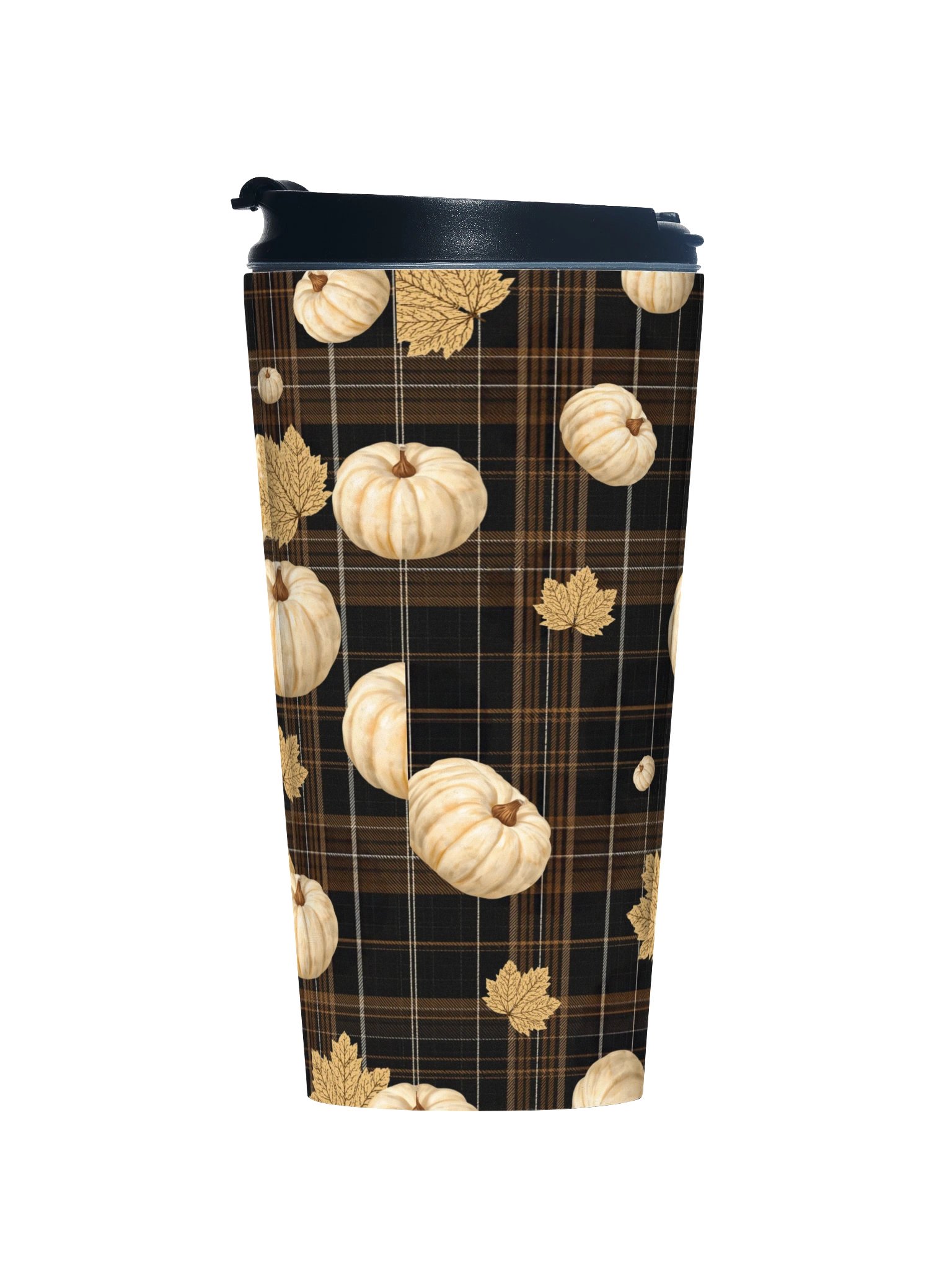 Elegant Black Tartan and Creame Pumpkins Plaid SS Travel Mug product image (1)