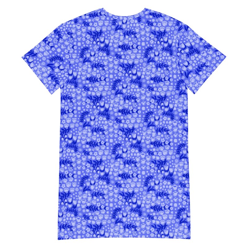 Periwinkle Blue Floral T-Shirt Dress | Coastal Botanical Summer Dress | Relaxed Fit Casual Blue Dress product image (6)