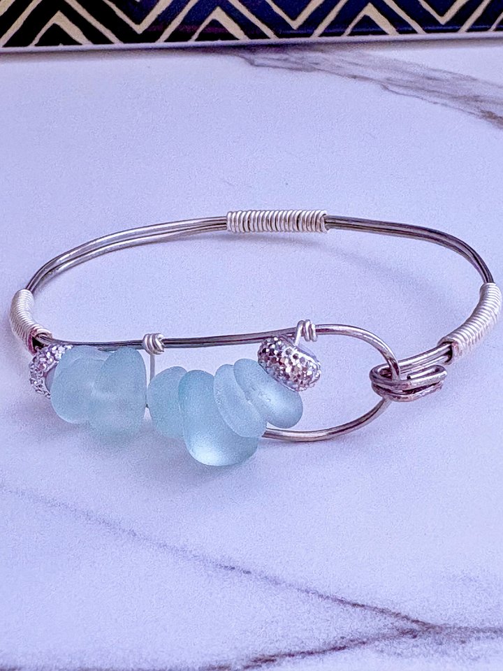 MFD-00200 | Seafoam Pebble Tide Bracelet | Wire-Wrapped Sea Glass | Handmade 7.75" Coastal Charm by Monique Faella Designs™ product image (1)