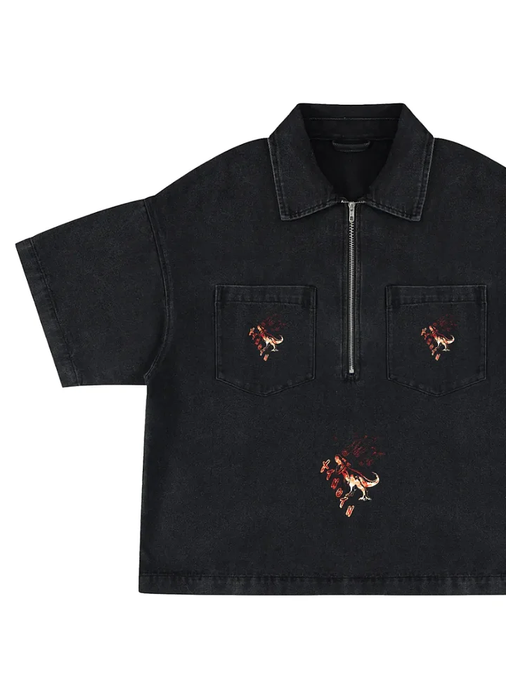 Unisex Vintage Wash Boxy Quarter-Zip Denim Shirt product image (1)