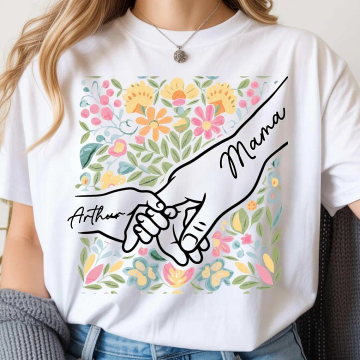 Custom Mama and Baby Hands Shirt - Floral Mother's Day Garden Tee product image (1)