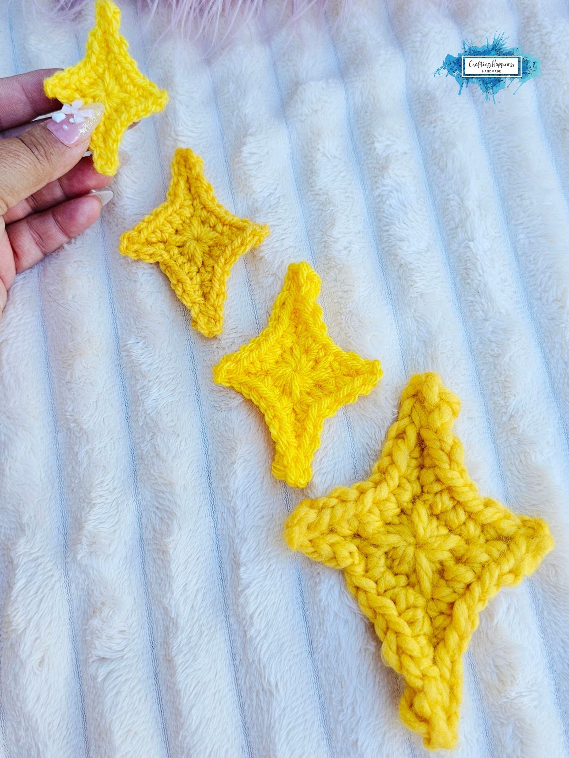 CROCHET PATTERN + VIDEO Emoji Sparkle Star 4 Sizes | Celestial Applique Motif | Kawaii Accessory | Cute Gift pdf product image (4)