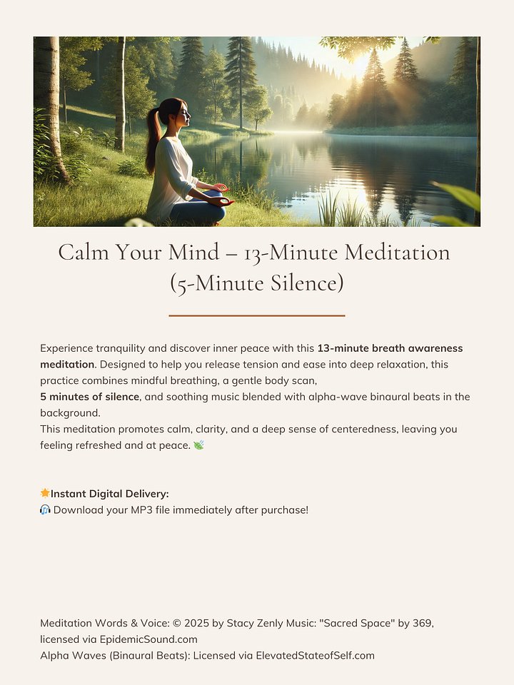 Calm Your Mind - 13-Minute Meditation (5-Minute Silence) | MP3 Audio Download product image (2)